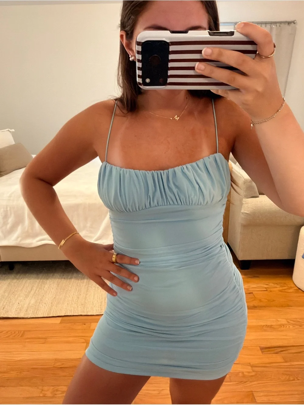Princess Polly Penney Mini Dress Blue Ruched Bodycom